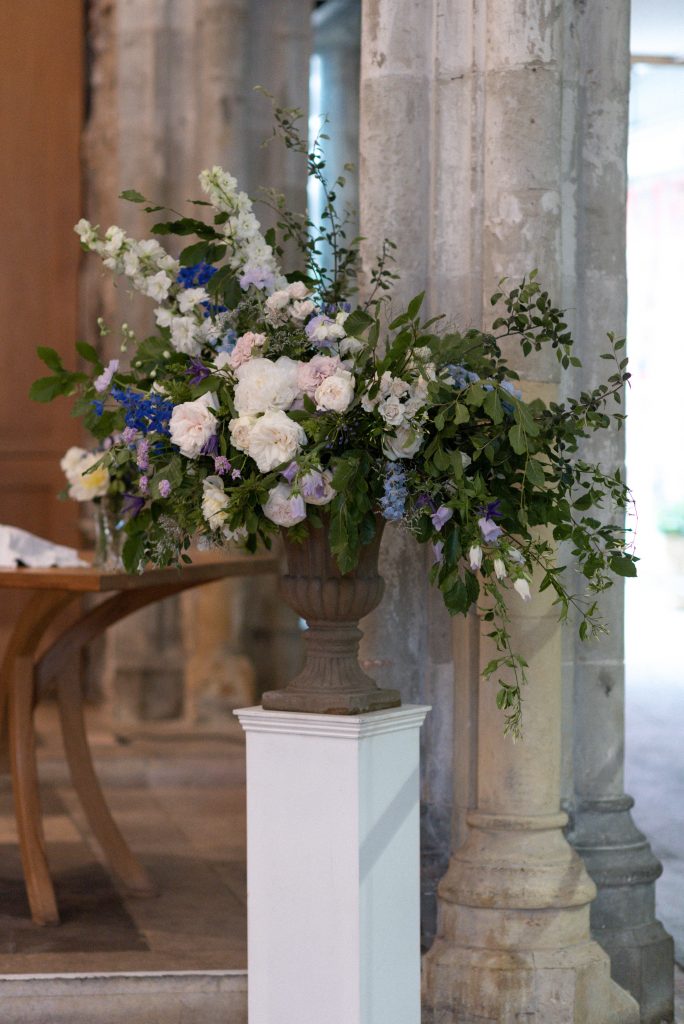 Intimate Wedding in London with white & blue blooms